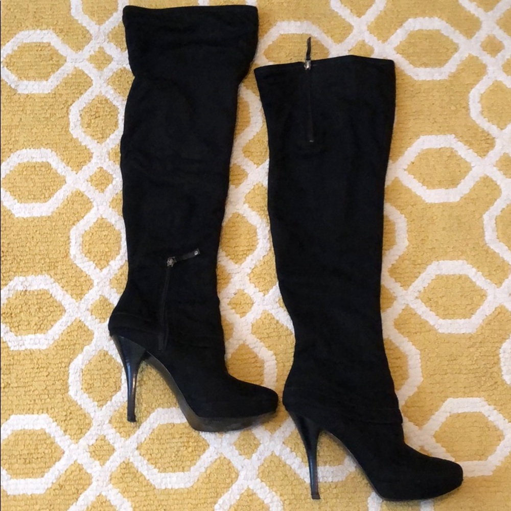 Guess Black Fabric Over The Knee Boots Sz 9.5